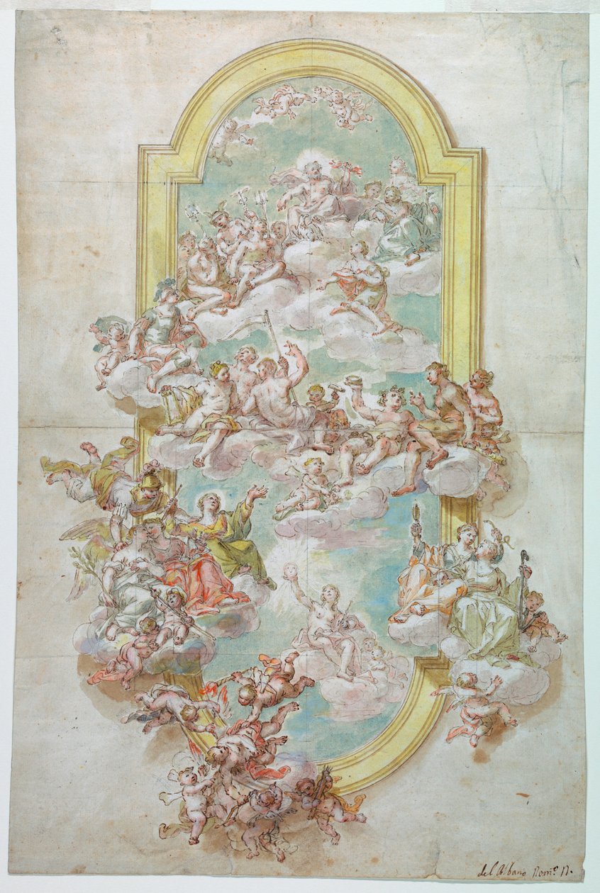 Rajz, mennyezet Jupiterrel, Jun, 1718-30 alkotó: Giovanni Odazzi