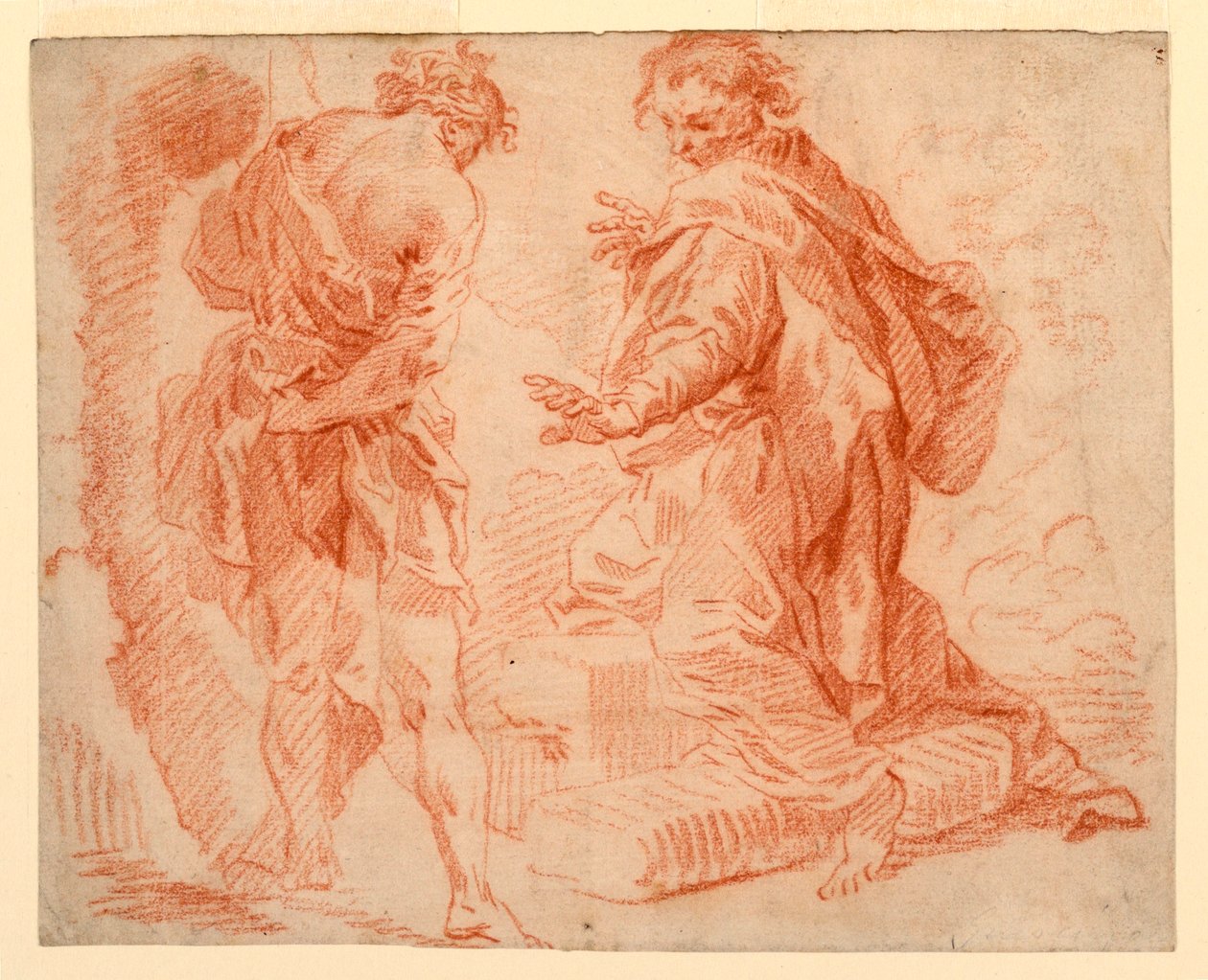 Rajz, álló és térdelő figurák, 1735-1740 alkotó: Giovanni Paolo Panini