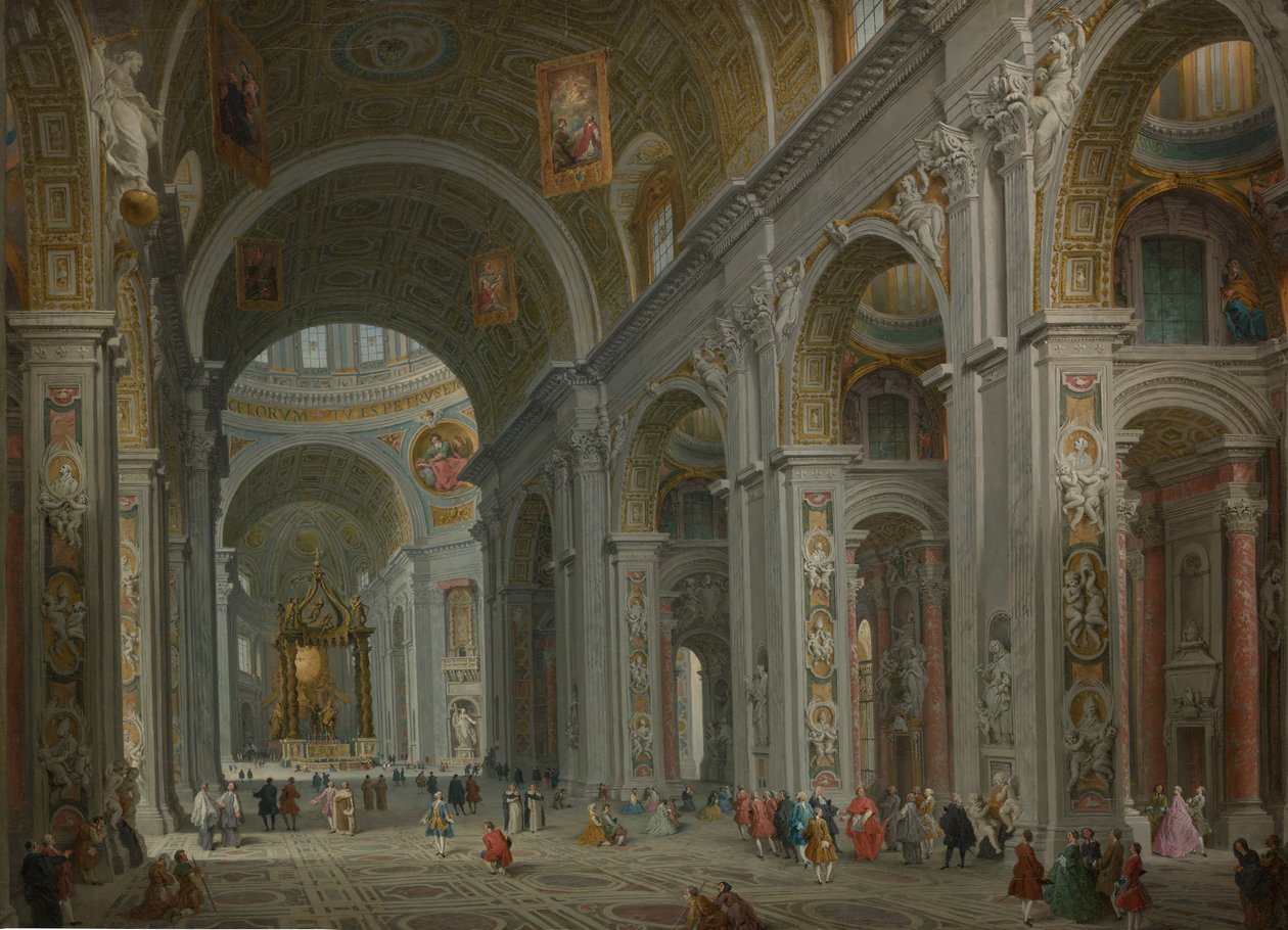 A római Szent Péter-templom belseje 1754 után. alkotó: Giovanni Paolo Panini