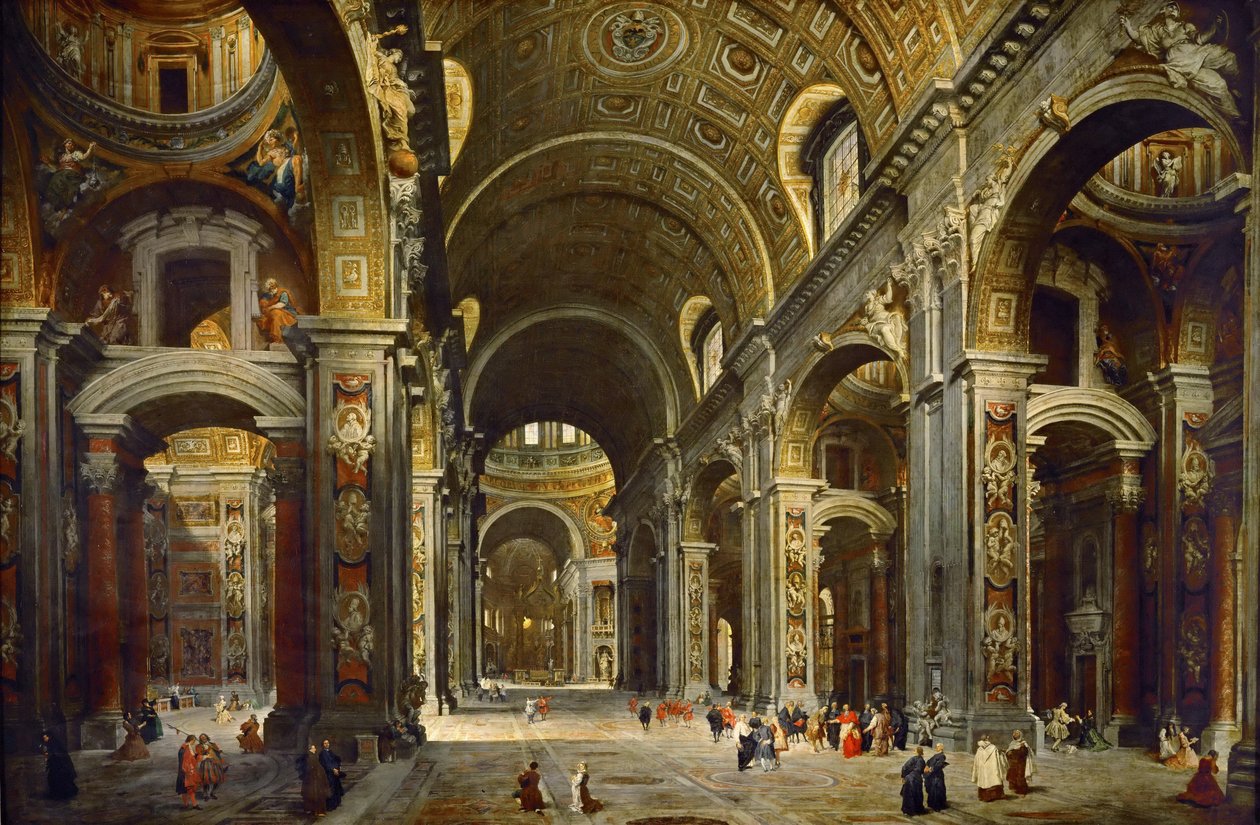 Melchior de Polignac bíboros látogatása a római Szent Péter-bazilikában alkotó: Giovanni Paolo Pannini