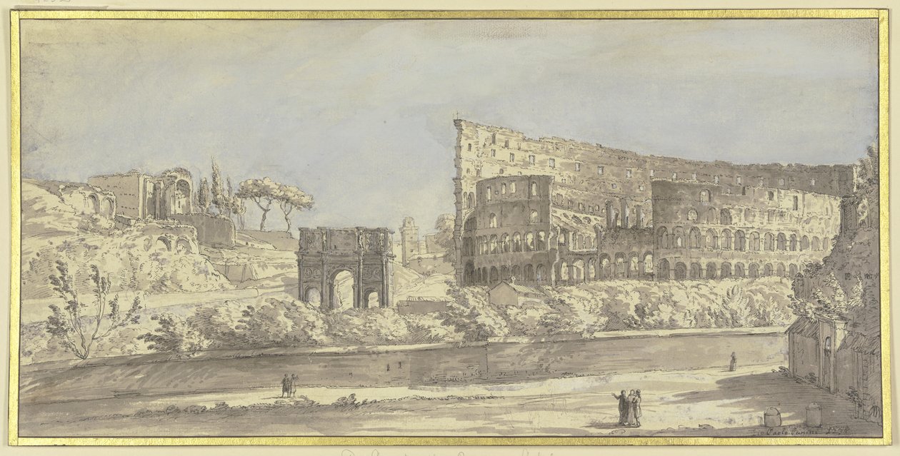 A Colosseum és a Constantinus-diadalív Rómában alkotó: Giovanni Paolo Pannini