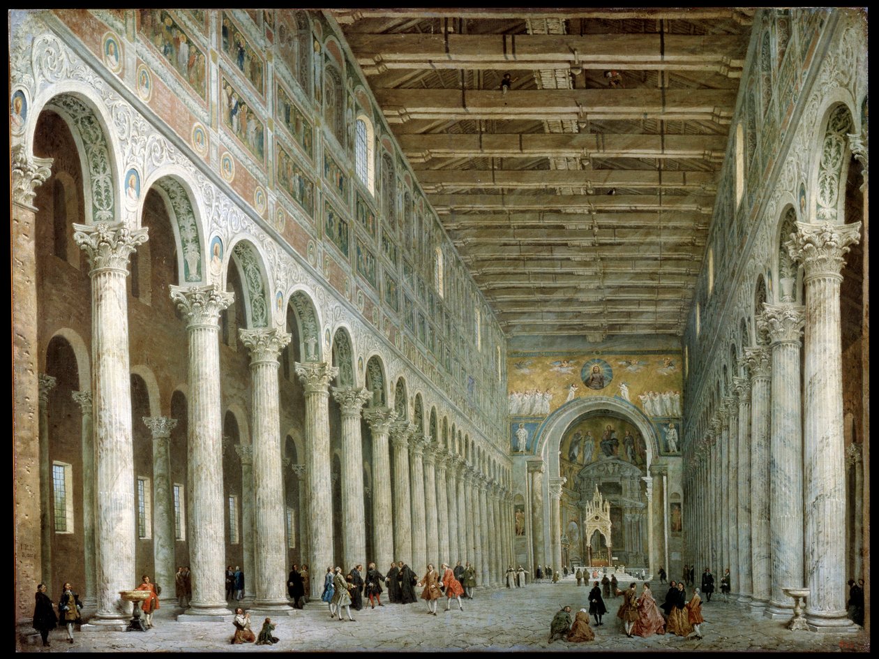A Szent Pál-bazilika belseje a falakon kívül Rómában, 1750 körül alkotó: Giovanni Paolo Pannini
