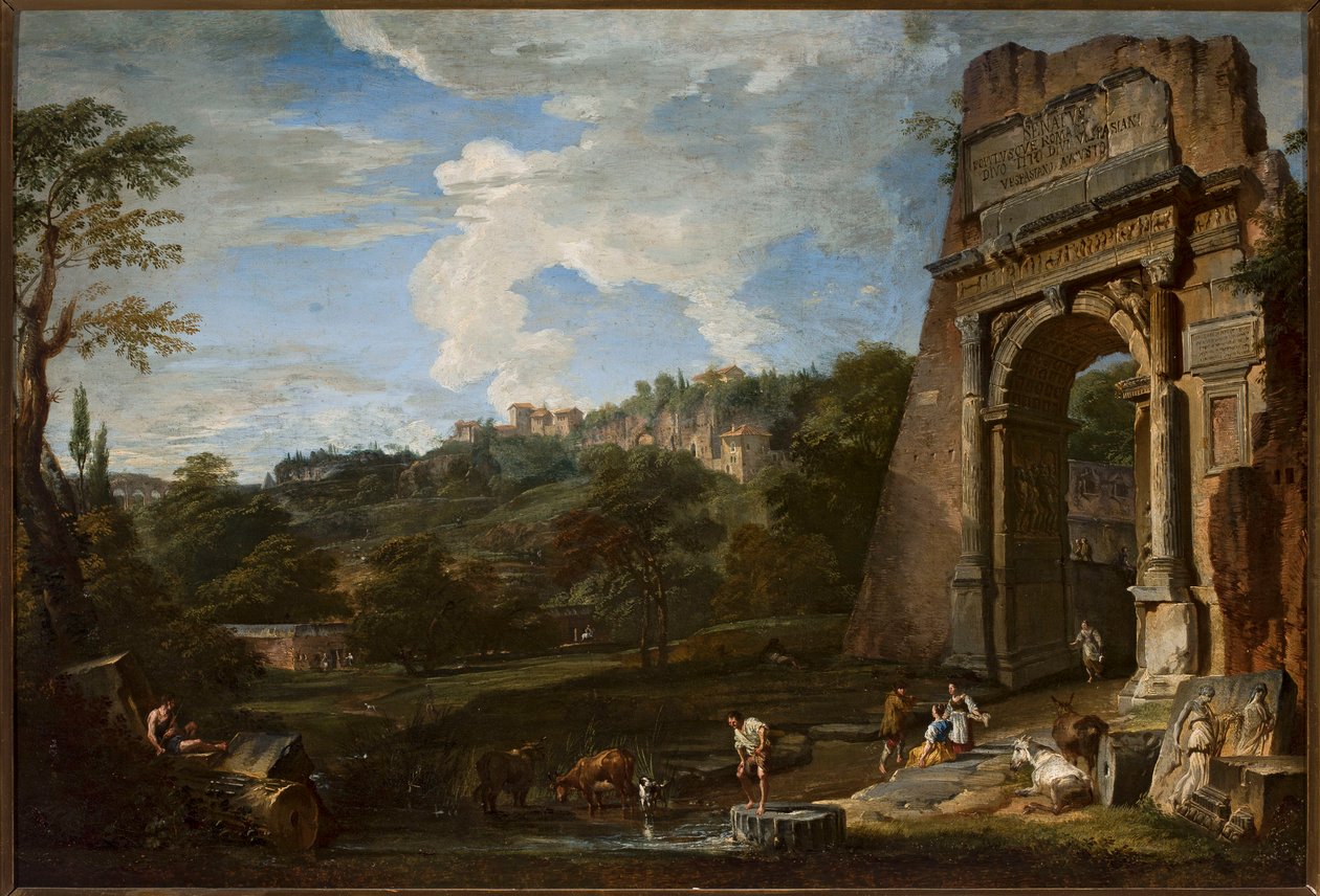 Tájkép Titus diadalívével alkotó: Giovanni Paolo Pannini