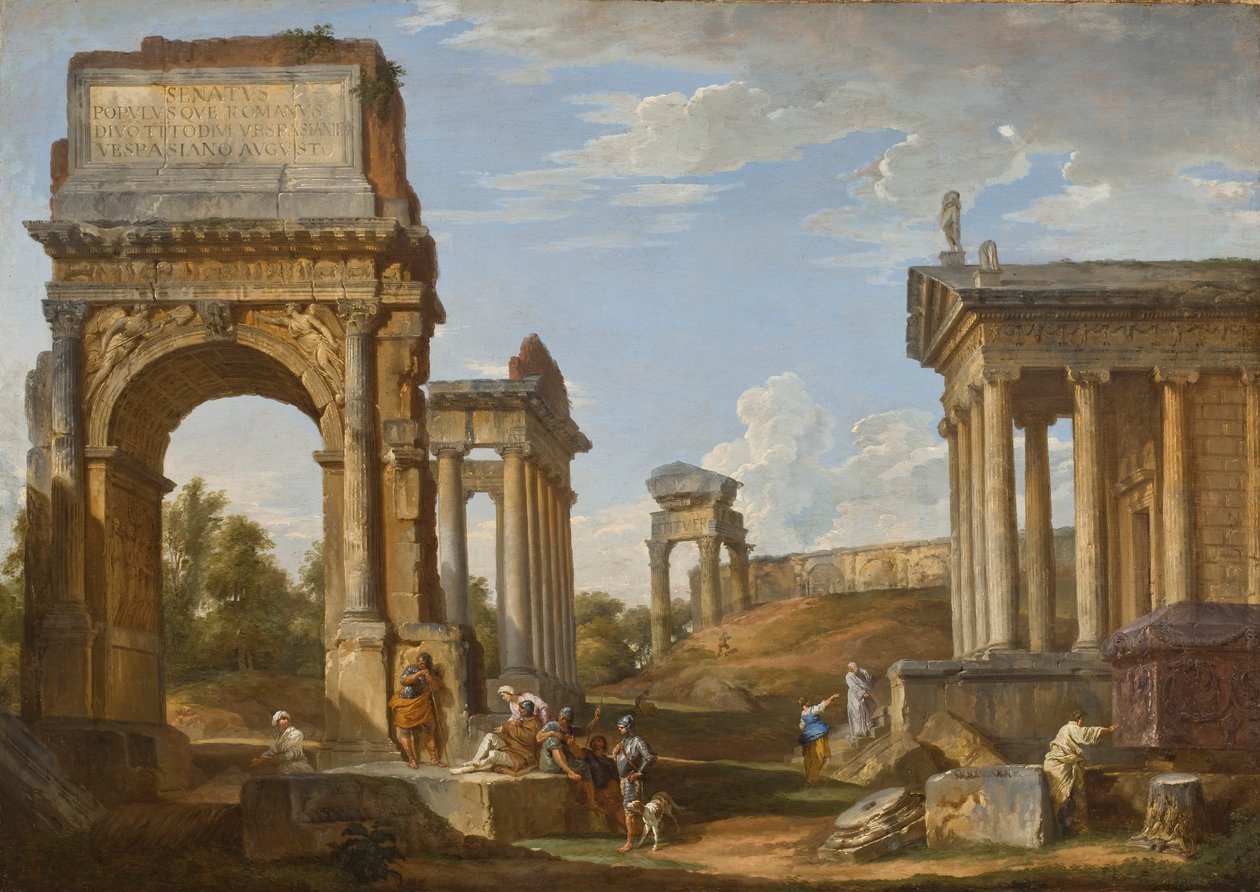 Római romok a Titusz-ívvel, 1734 alkotó: Giovanni Paolo Pannini