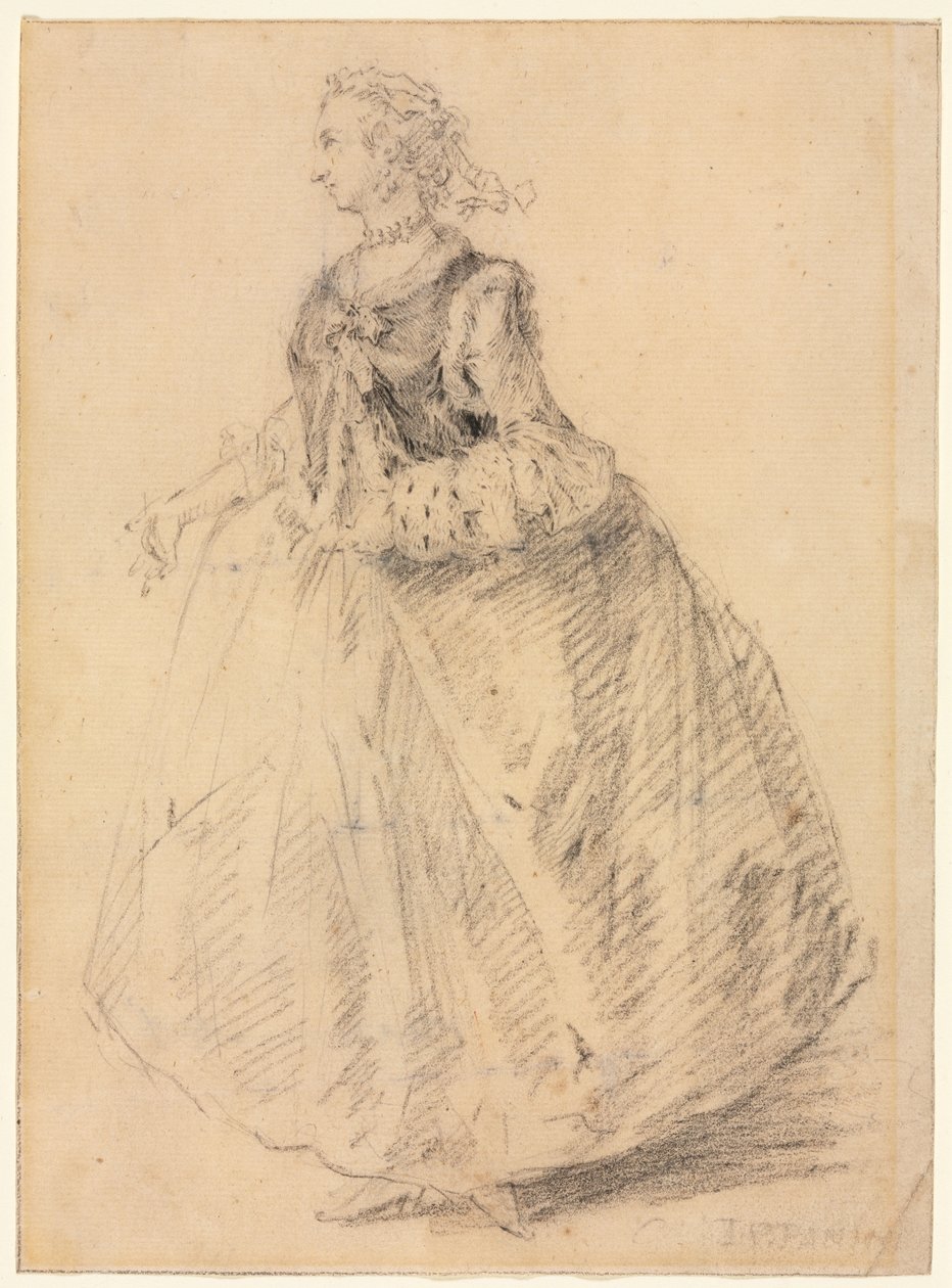 Álló nő hermelines muffal, 18. század. alkotó: Giovanni Paolo Pannini