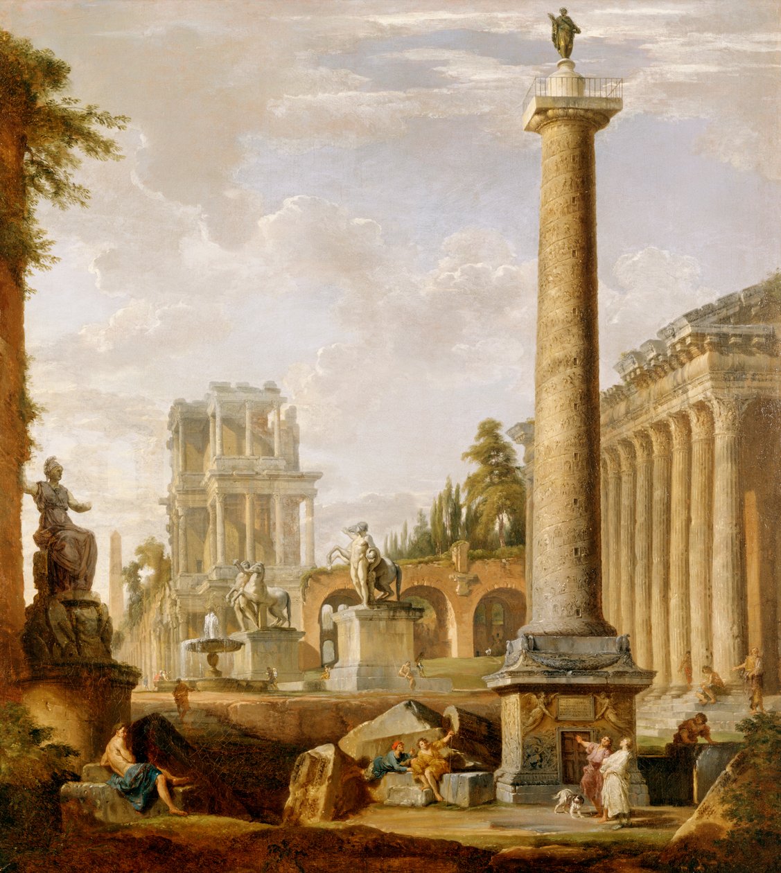 Római romok Capriccio Traianus oszlopával (olaj, vászon) alkotó: Giovanni Paolo Pannini
