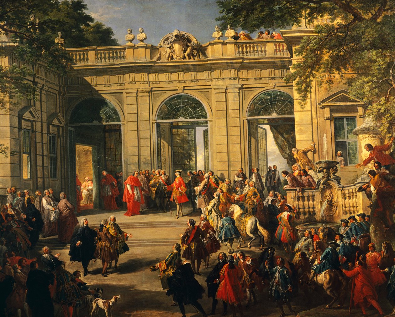 Bourbon III. Károly látogatása XIV. Benedek pápánál a Quirinal kávéházban alkotó: Giovanni Paolo Pannini