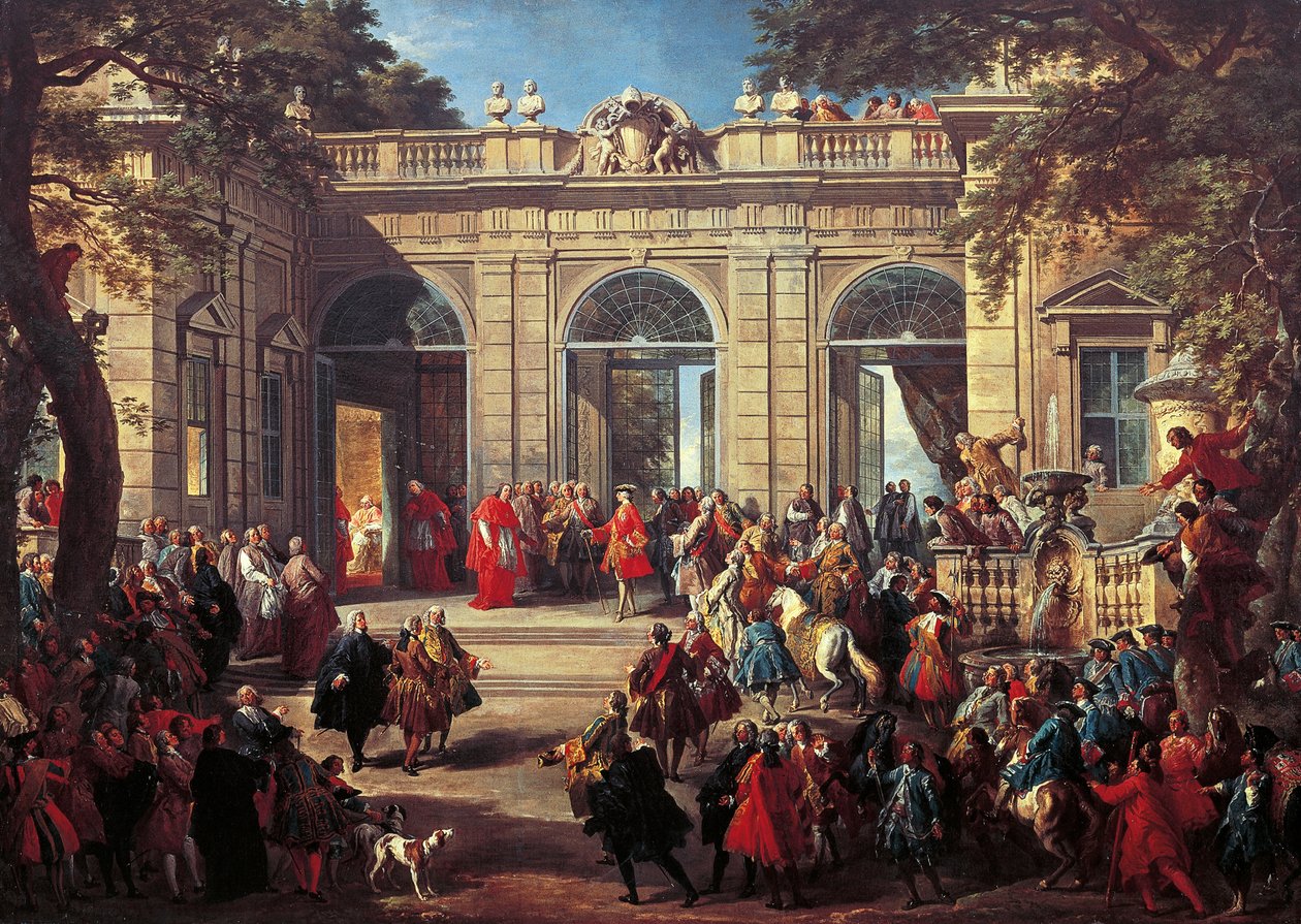 III. Bourbon Károly látogatása XIV. Benedek pápánál a Quirinal kávézójában alkotó: Giovanni Paolo Pannini