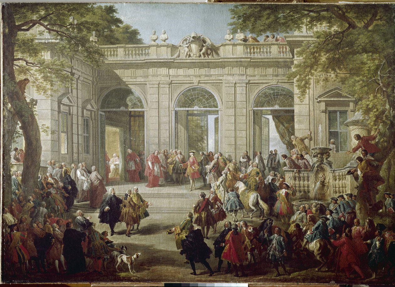 III. Károly spanyol vagy Bourbon Károly, Nápoly királya (1716-1788) XIV. Benedetto pápa meglátogatja a Quirinale-palota kávéházát (Quirinal) Giovanni Paolo Pannini (1691-1765) festménye 1746 Nápoly, Capodi Nemzeti Múzeum alkotó: Giovanni Paolo Pannini