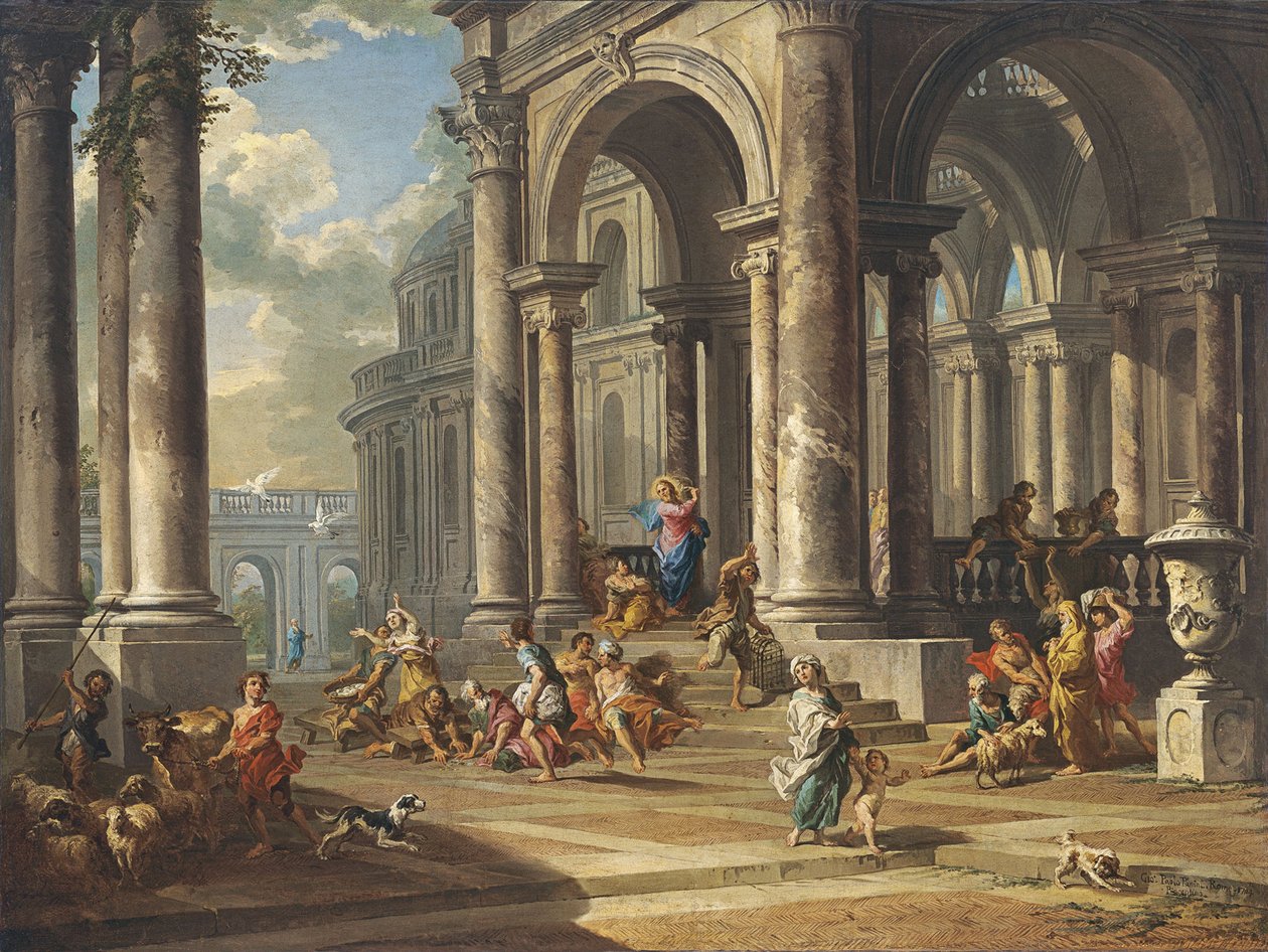 Krisztus kiűzi a pénzváltókat a templomból alkotó: Giovanni Paolo Pannini