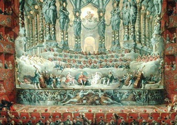 De La Rochefoucauld bíboros (1700-99) koncertje a római Argentina Színházban, Dauphin Lajos (1729-65), XV. Lajos fia házasságának ünnepén, Marie-Josephe-nek (1731-67) alkotó: Giovanni Paolo Pannini