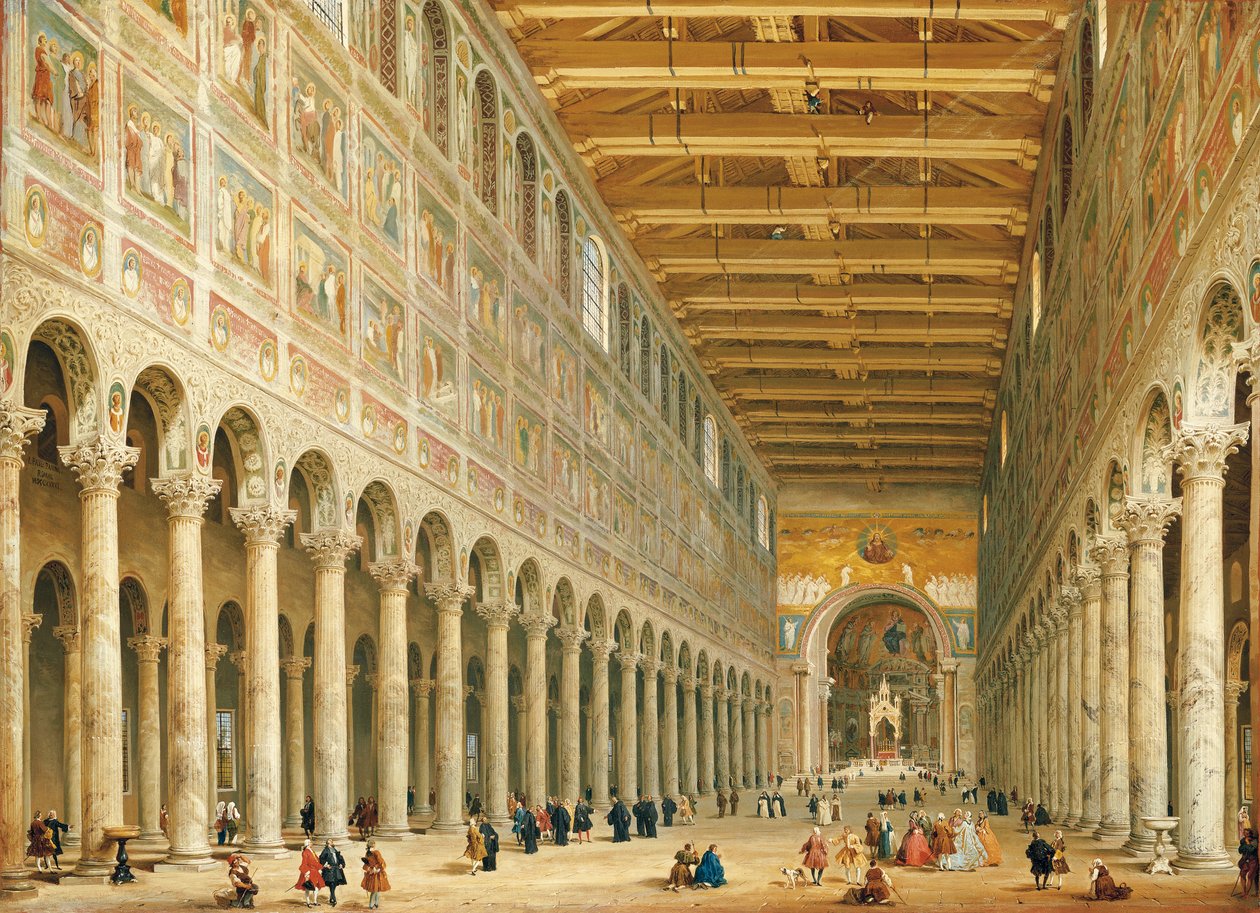 San Paolo Fuori le Mura belseje, az oltár felé nézve alkotó: Giovanni Paolo Pannini