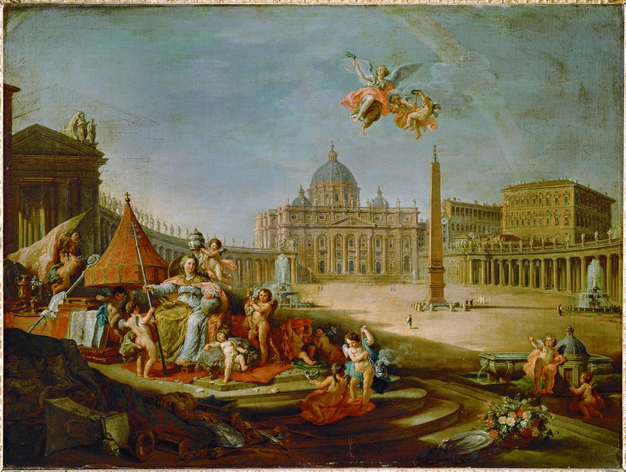 A Szent Péter tér a pápaság diadalának allegóriájával ... alkotó: Giovanni Paolo Pannini or Panini