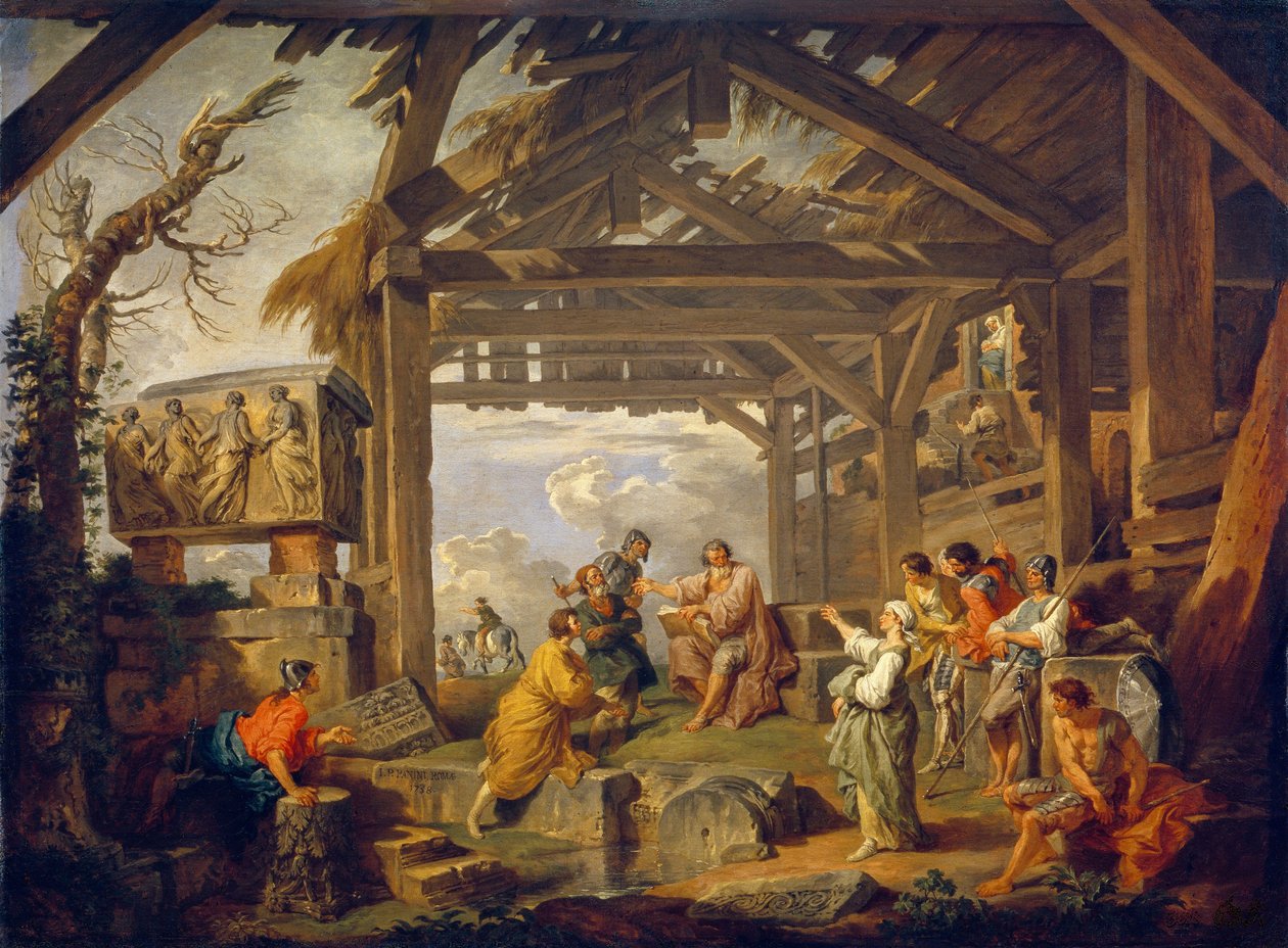 Cumae-i szibilla, amely Krisztus születését jövendöli. Giovanni Paolo Panini (Pannini) (1691-1765) festménye, olaj, vászon alkotó: Giovanni Paolo Pannini