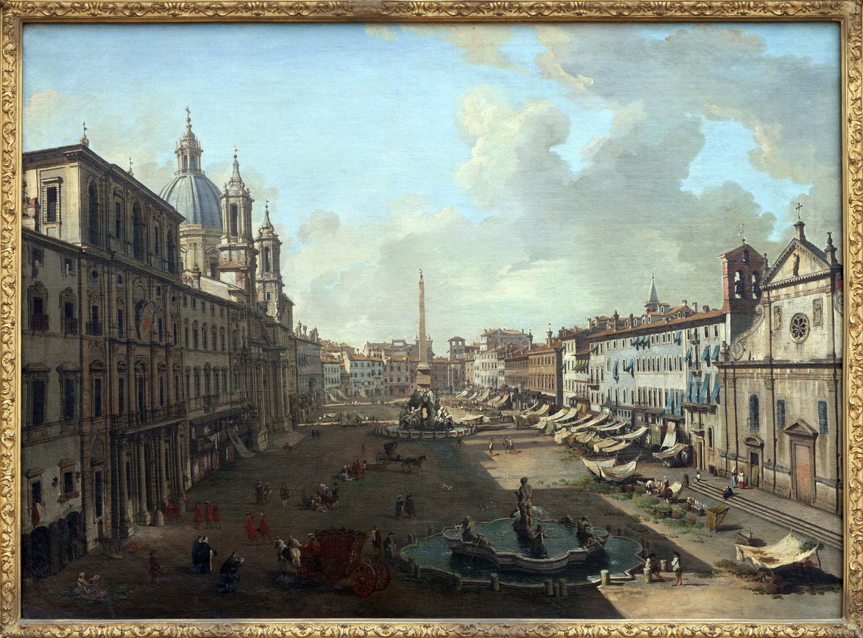 Piazza Navona (Piazza Navona) Rómában, a Neptun-kúttal az előtérben, Giovanni Paolo Pannini (Panini) (1691-1765) olajfestménye vászonra. Fényképészet, KIM Youngtae, Nantes, Musee des Beaux Art de Nantes. alkotó: Giovanni Paolo Pannini