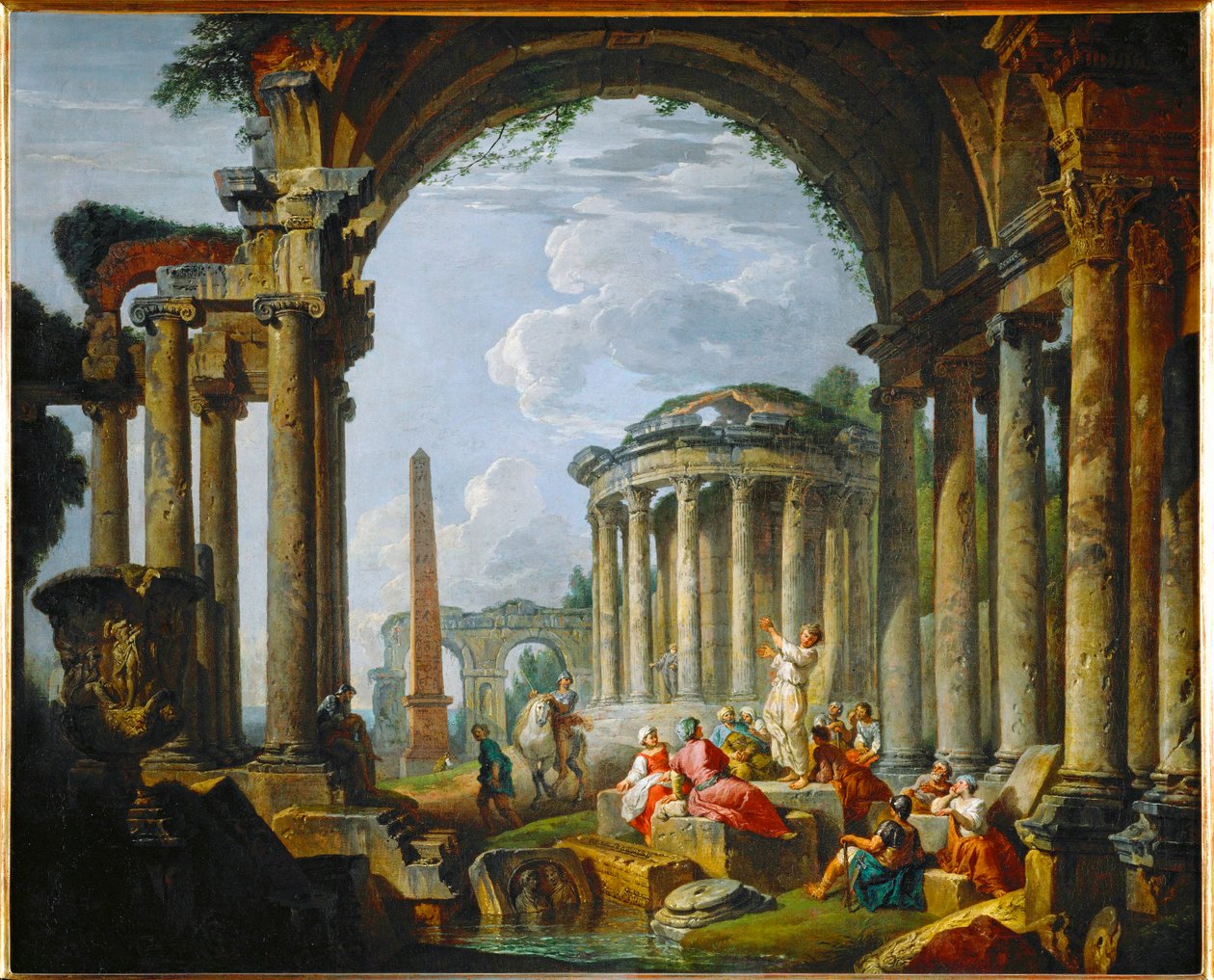 Predication in ancient ruins (festmény vászonra) alkotó: Giovanni Paolo Pannini or Panini