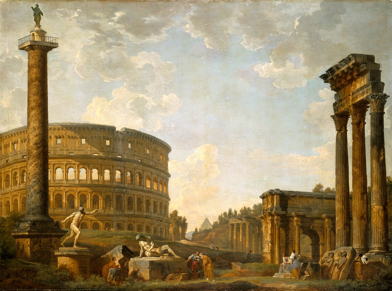 Római Capriccio: A Colosseum és más emlékművek (olaj, vászon) alkotó: Giovanni Paolo Pannini