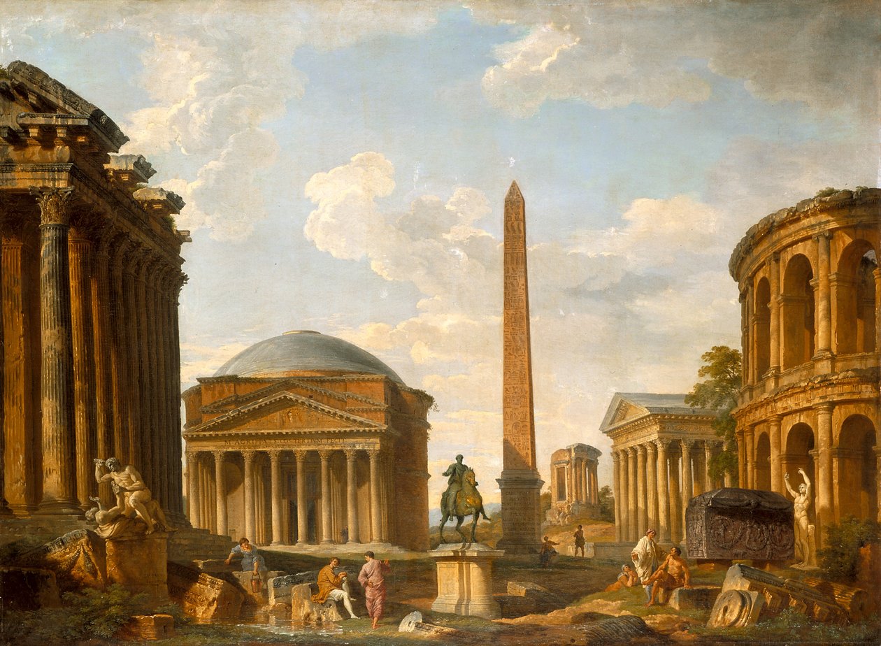 Római Capriccio: A Pantheon és más emlékművek (olaj, vászon) alkotó: Giovanni Paolo Pannini