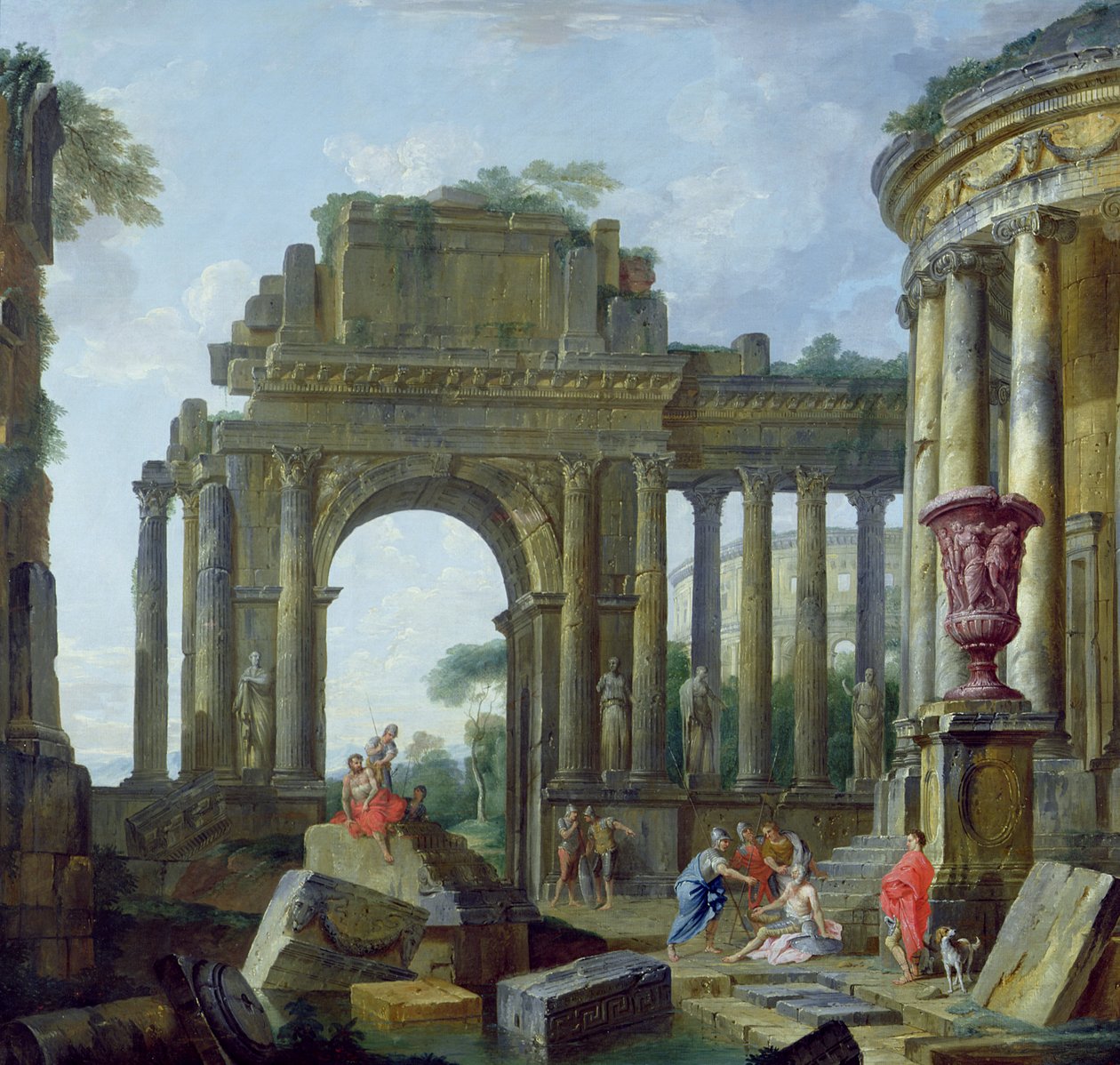 Római romok a vak Belisariusszal (olaj, vászon) alkotó: Giovanni Paolo Pannini