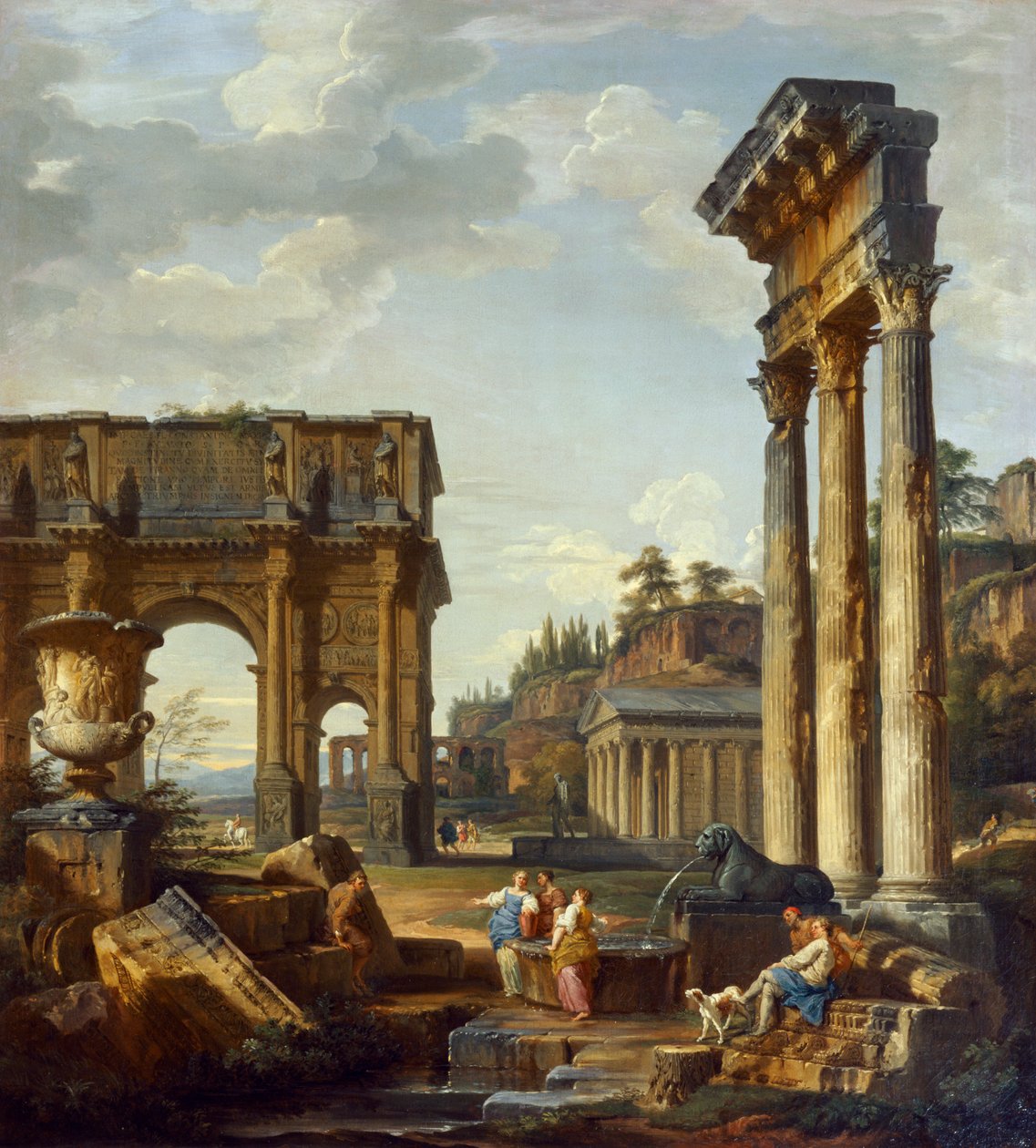 Római táj Konstantin ívével alkotó: Giovanni Paolo Pannini