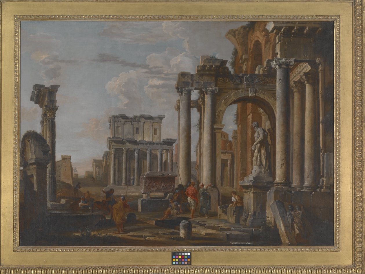 Romok Antoninus és Faustina templomával (olaj, vászon) alkotó: Giovanni Paolo Pannini