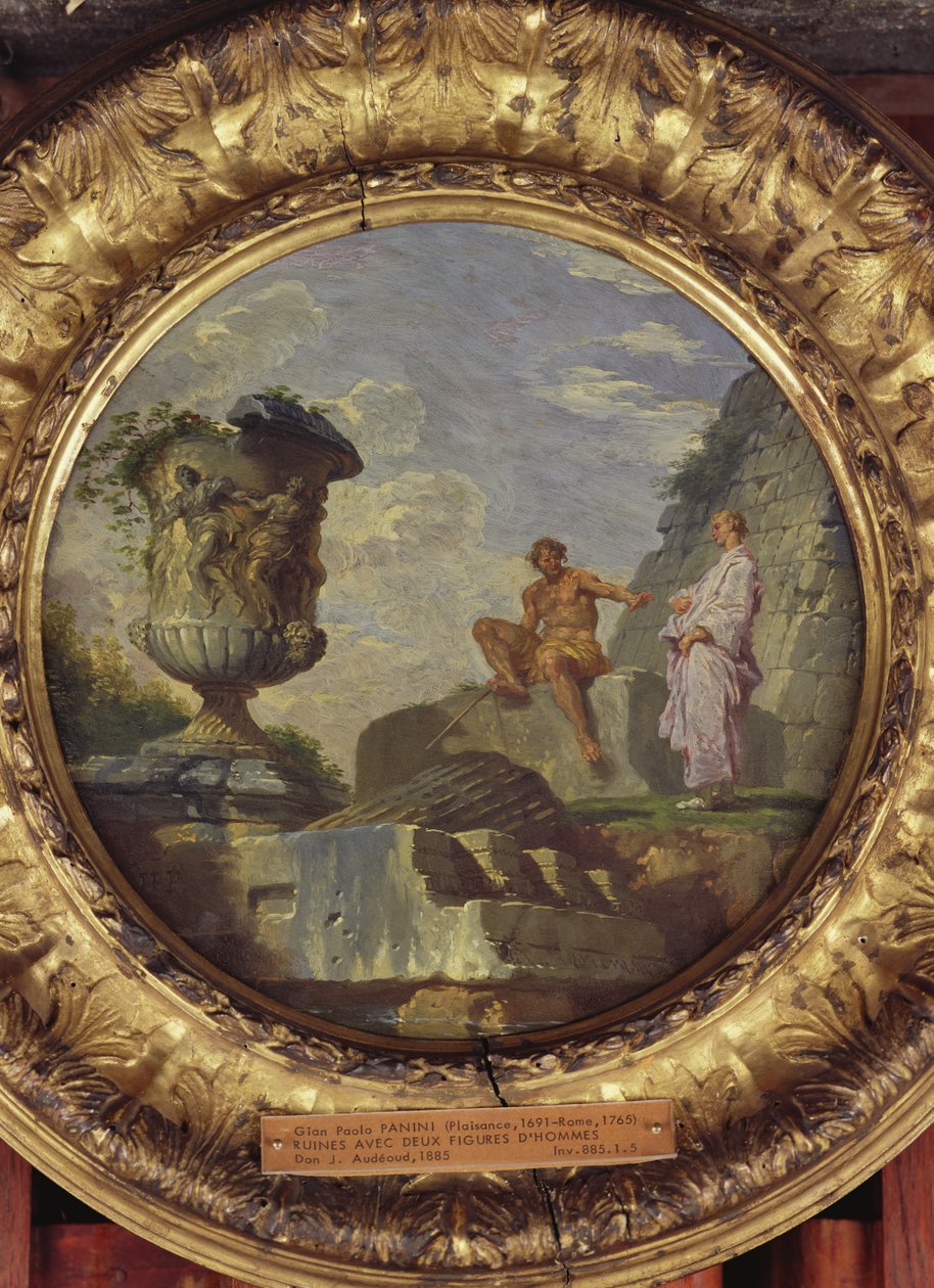 Romok két emberrel, 1750-60 körül (olaj, réz) alkotó: Giovanni Paolo Pannini