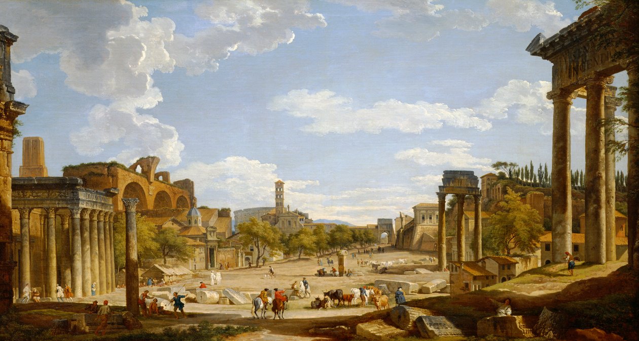 A Forum Romanum látképe, 1735 alkotó: Giovanni Paolo Pannini