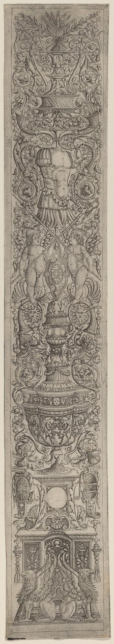 Dísztábla: Griffek és két alabárddal keresztező Ámor alkotó: Giovanni Pietro Birago and Zoan Andrea