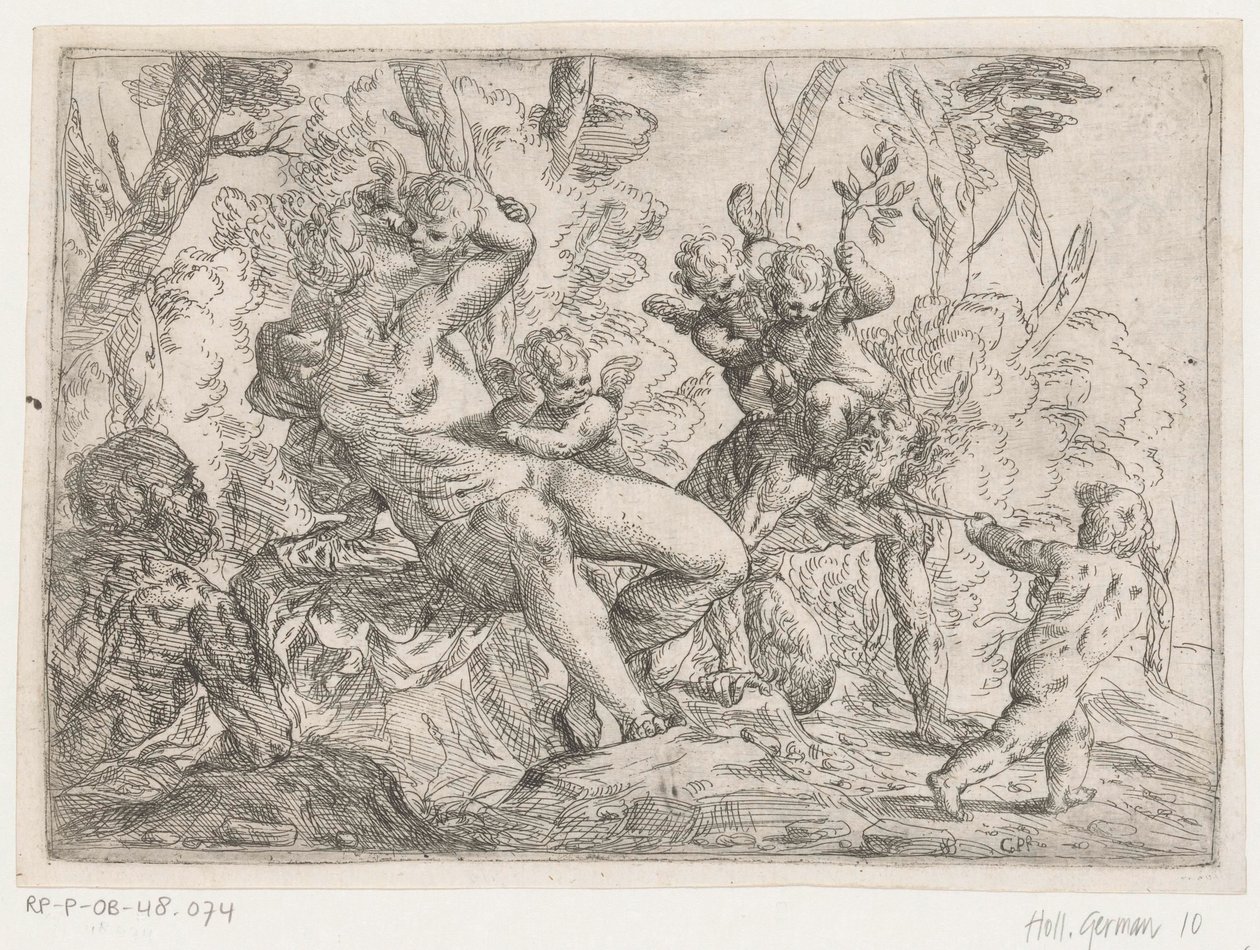 Putti és Vénusz elfogott szatírja alkotó: Giovanni Pietro Possenti