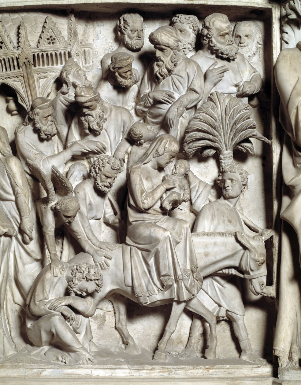 Giovanni Pisano (1248-1314) által készített szék domborműveinek részlete: A márvány szószék domborműveinek részlete, repülés Egyiptomba 1302-1311 Cathedrale de Pisa (Duomo di Pisa), Olaszország alkotó: Giovanni Pisano