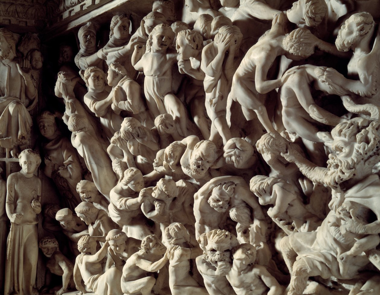 Részlet a Szék domborműveiről, amelyeket Giovanni Pisano (1248-1314) készített: a damns (A márvány szószék domborműveinek részlete) 1302-1311 Cathedrale de Pisa (Duomo di Pisa), Olaszország alkotó: Giovanni Pisano