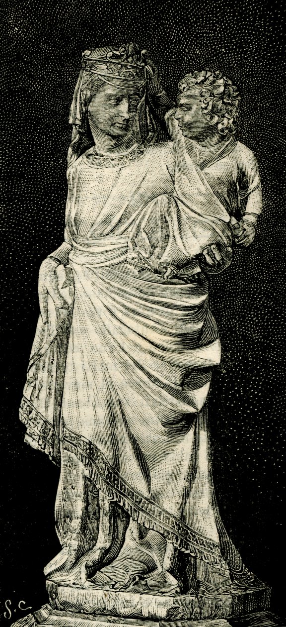 Madonna és gyermek, Giovanni Pisano (kb. 1240-1320) szobra, Prato katedrális, Toszkána, Olaszország, Le cento citta d