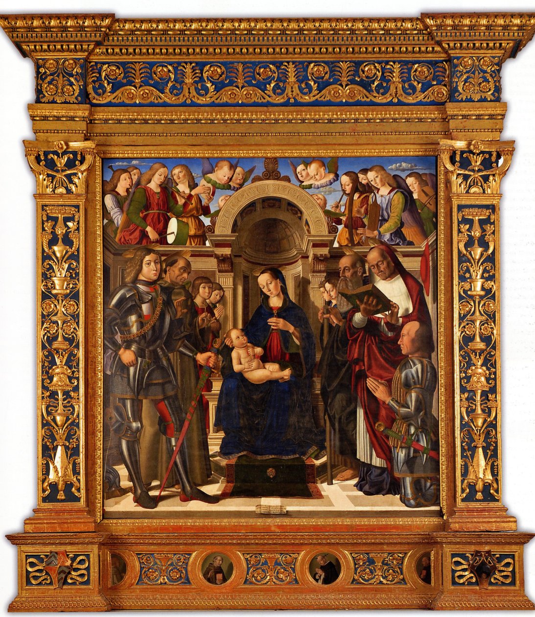 Pala Oliva. Madonna és gyermeke Szent György, Assisi Ferenc között trónol…, 1489. alkotó: Giovanni Santi