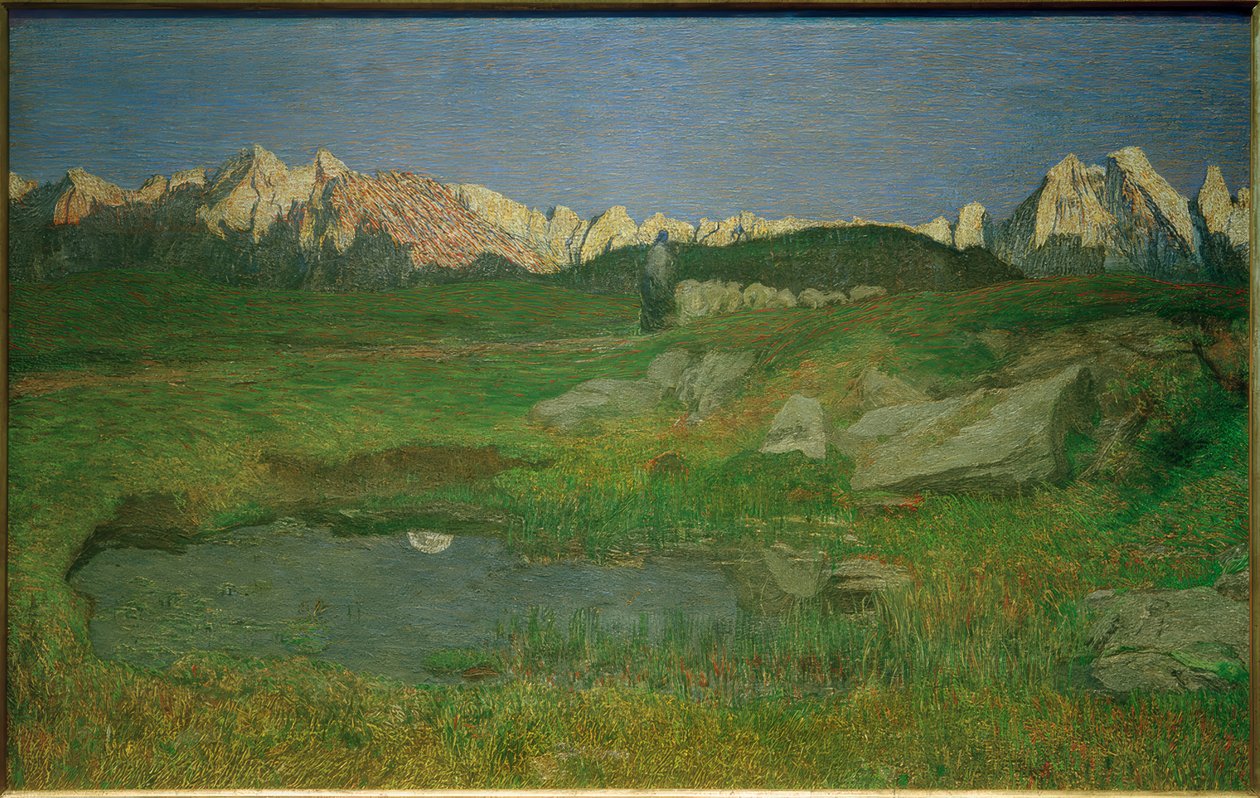 Alpesi táj naplementében alkotó: Giovanni Segantini