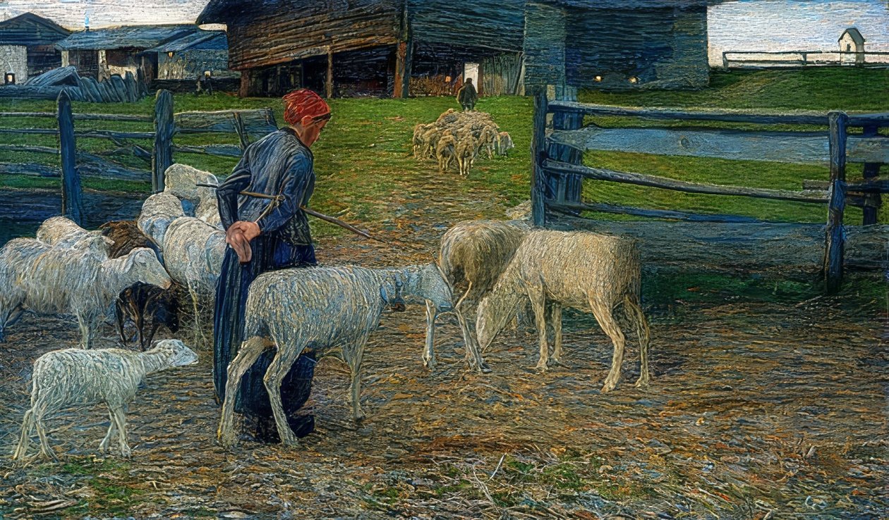 Vissza az istállóba. 1888 alkotó: Giovanni Segantini