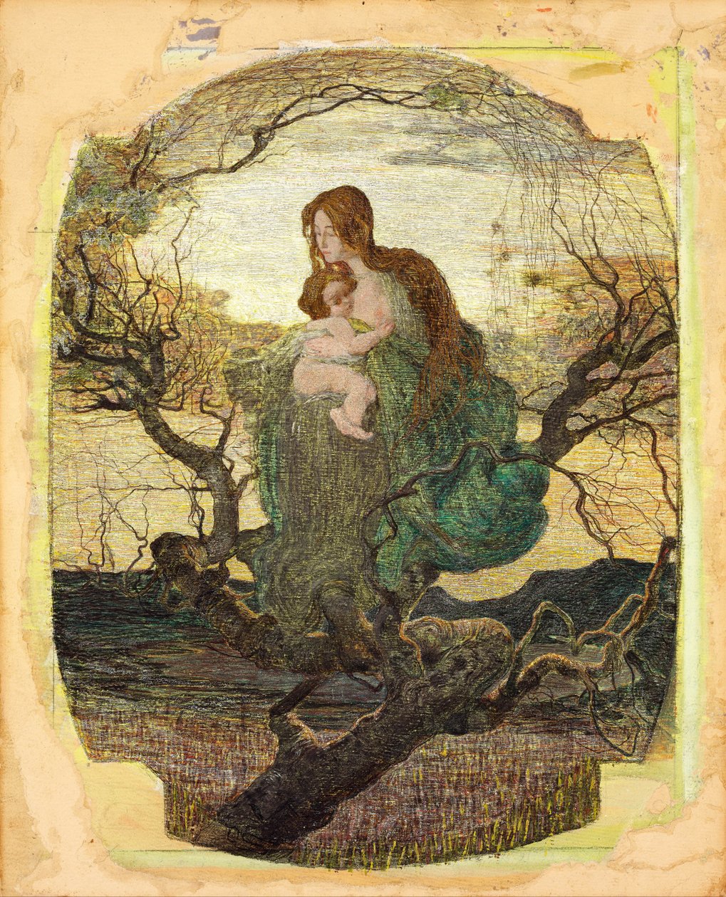 Az élet angyala - Peinture de Giovanni Segantini (1858-1899) - 1894-1895 - Akvarell, gouache, arany és fehér színek papíron - 59,5x47,9 - Szepmuveszeti Múzeum, Budapest alkotó: Giovanni Segantini