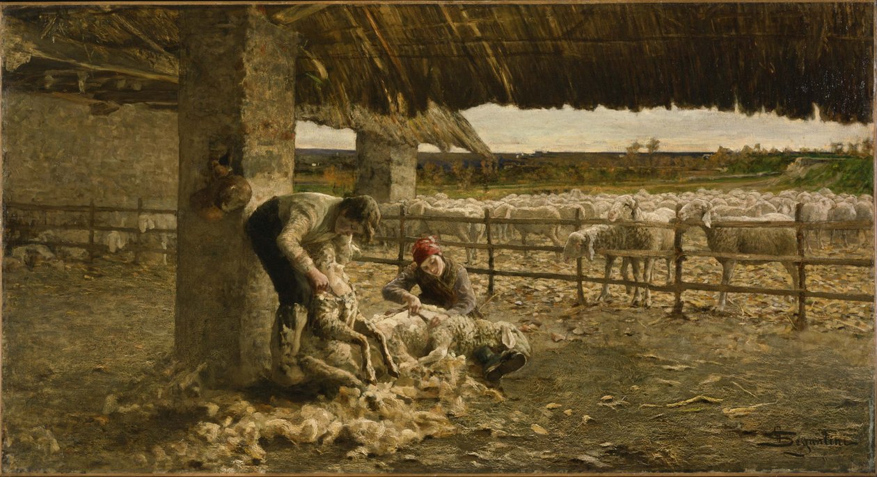 A báránynyírás, 1883-1884 alkotó: Giovanni Segantini