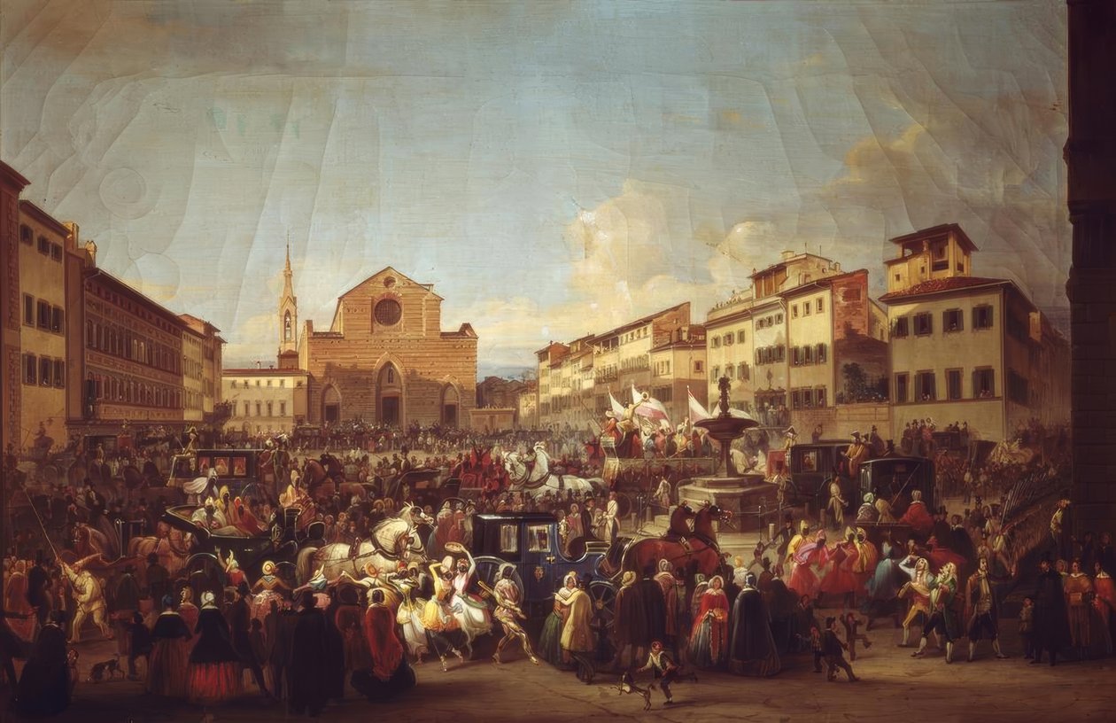 Karnevál Firenzében a Piazza Santa Croce-n alkotó: Giovanni Signorini