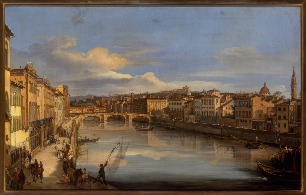 Kilátás az Arnóra és a Ponte Vecchióra, Firenzében alkotó: Giovanni Signorini