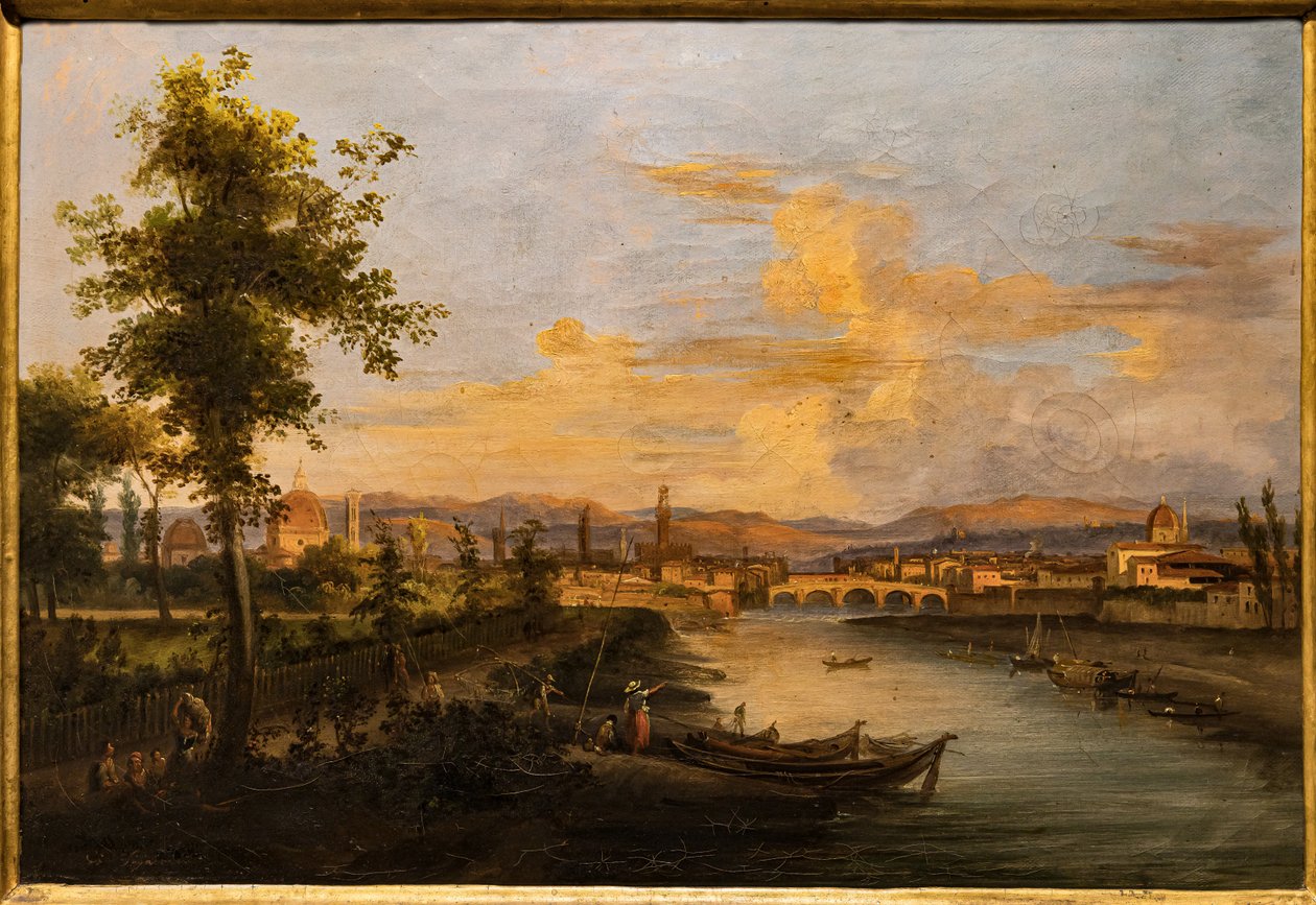 Kilátás az Arnóra, 1850 körül (olaj, vászon) alkotó: Giovanni Signorini