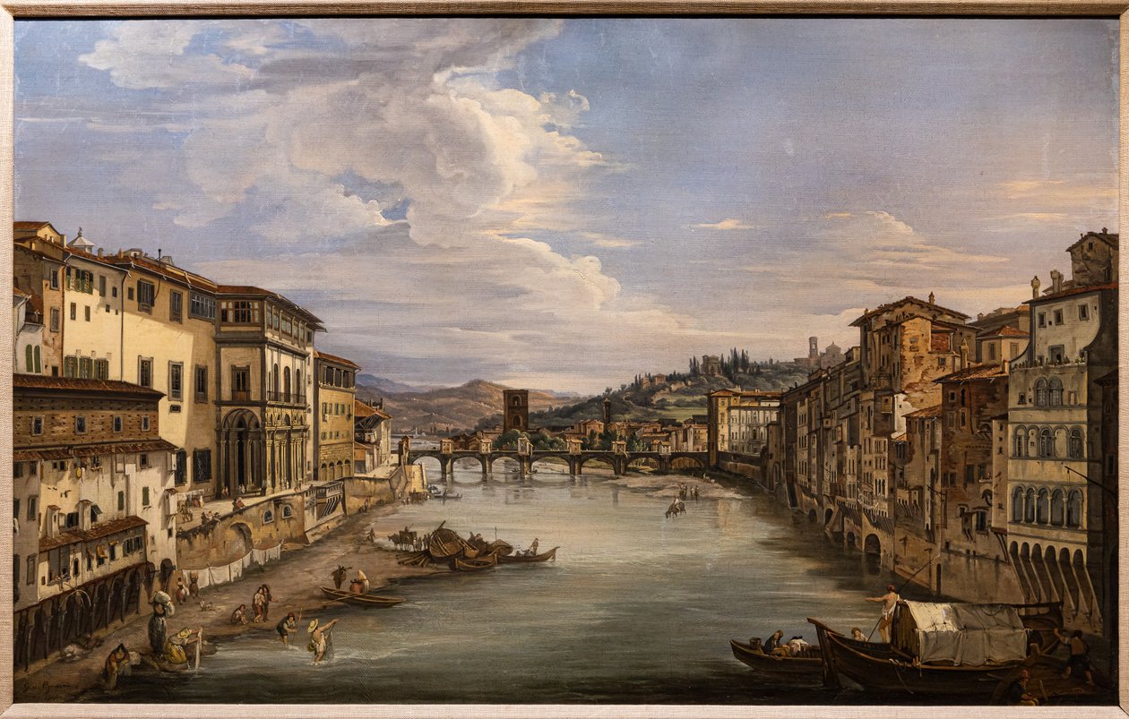 Kilátás az Arnóra a Ponte Vecchio felől az Alle Grazie híd felé alkotó: Giovanni Signorini