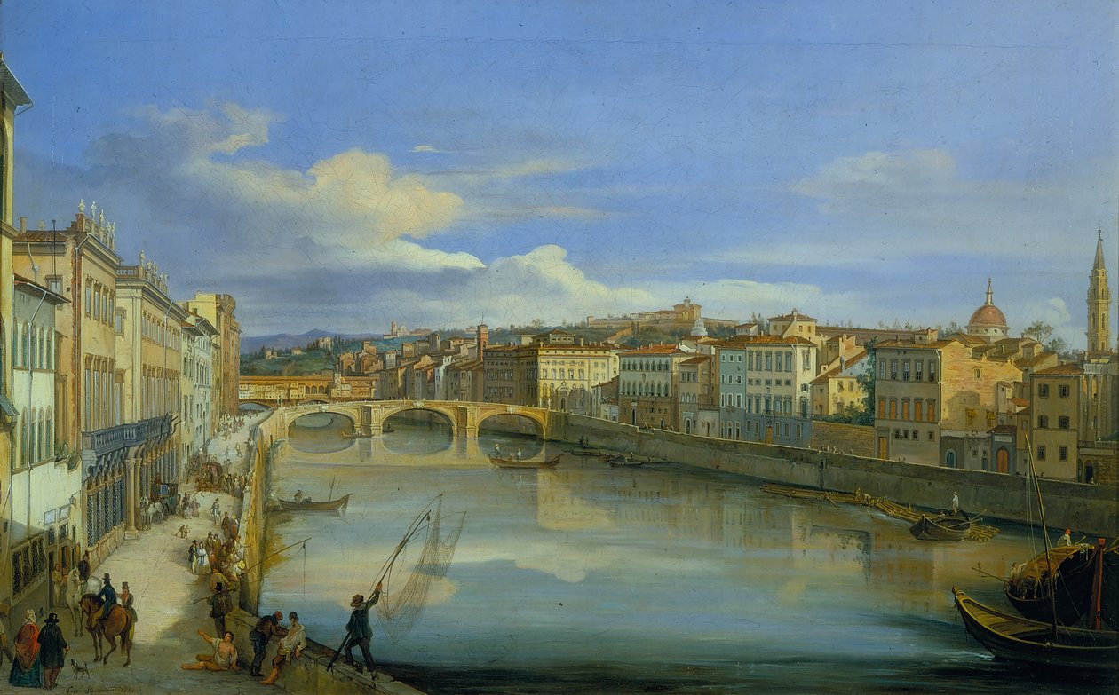 Kilátás az Arnóra a Ponte alla Carraia felől alkotó: Giovanni Signorini