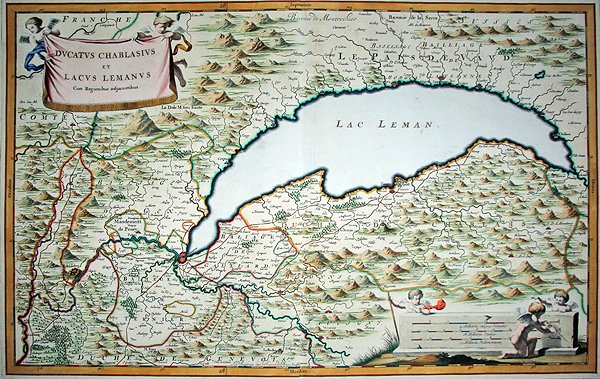 A Genfi-tó, Savoya és Piemont kétkötetes városkönyvéből, Joannes de Broen (1649-1730) metszete. alkotó: Giovanni Tommaso (after) Borgionio