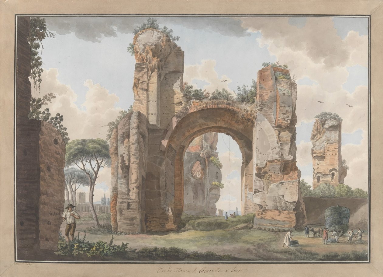 A caracallai fürdő belseje, kb. 1780. Alkotók: Giovanni Volpato, Louis Ducros. alkotó: Giovanni Volpato, Louis Ducros