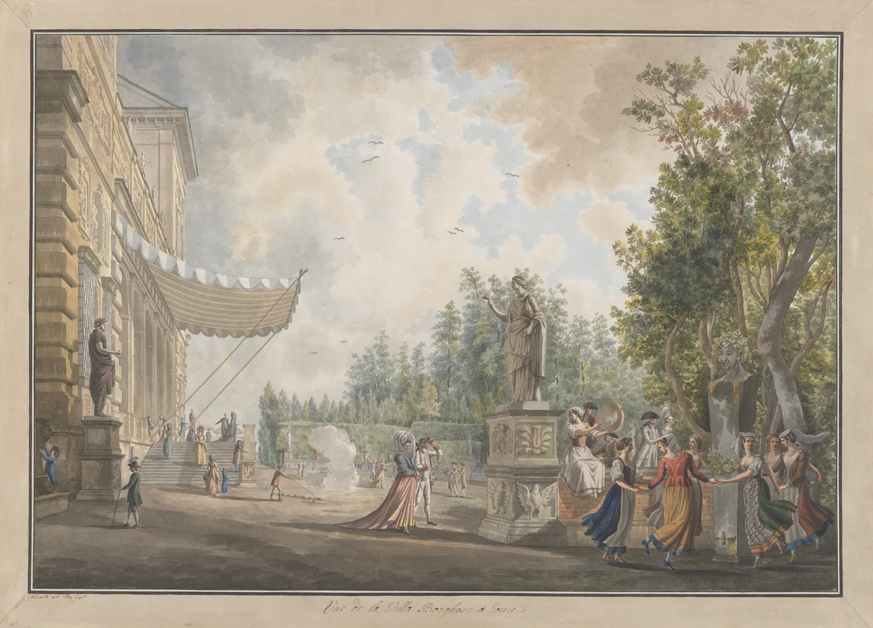 Villa Borghese, kb. 1780. Alkotók: Giovanni Volpato, Louis Ducros. alkotó: Giovanni Volpato, Louis Ducros