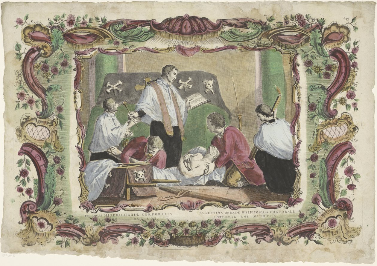 A halottak temetése VII opus misericordiae corporalis / La septima obrade misericordia corporale (cím a tárgyon) The Spiritual Works of Mercy (sorozat címe) alkotó: Giovanni Volpato