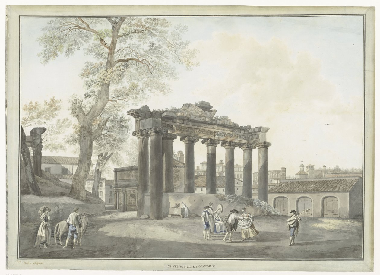 Kilátás a római Szaturnusz-templomra Le Temple de la Concorde (cím a tárgyon) Kilátás Rómára és környékére (sorozat címe) alkotó: Giovanni Volpato