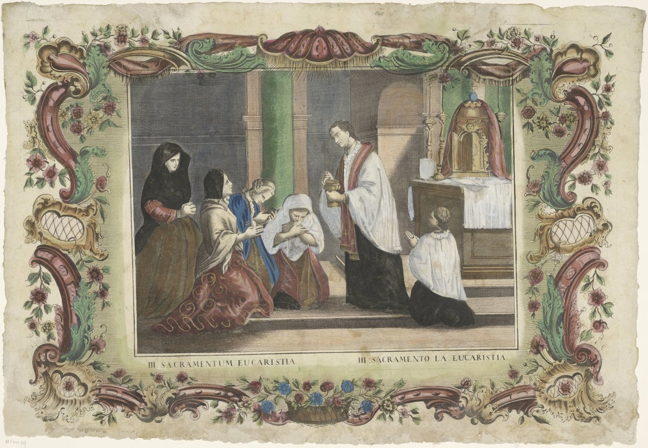 Az Eucharisztia szentsége III. sacramentum eucaristia / III. sacramento la eucaristia (cím a tárgyon) A hét szentség (sorozat címe) alkotó: Giovanni Volpato