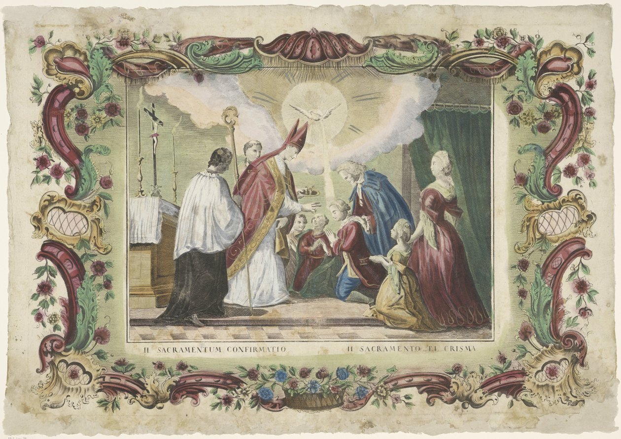 A bérmálás szentsége II. sacramentum confirmatio / II. sacramento el crisma (cím a tárgyon) A hét szentség (sorozat címe) alkotó: Giovanni Volpato