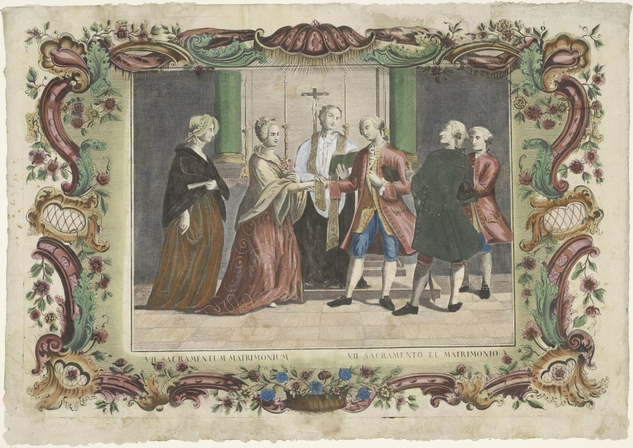 A házasság szentsége VII. sacramentum matrimonium / VII. sacramento el matrimonio (cím a tárgyon) A hét szentség (sorozat címe) alkotó: Giovanni Volpato